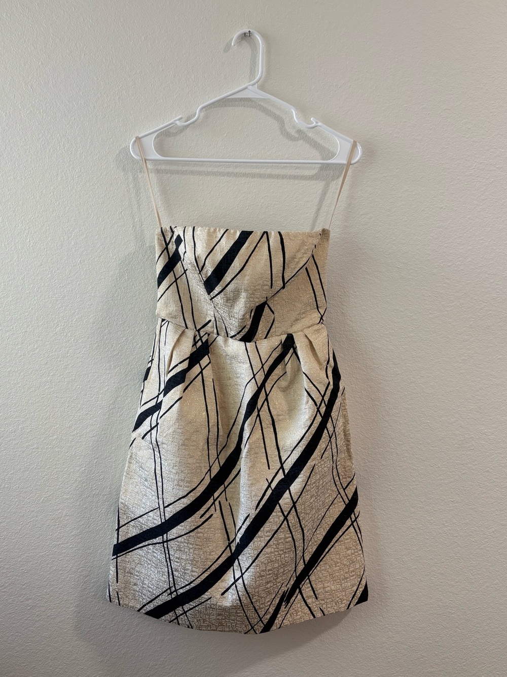 Strapless Black & Cream Abstract Print Dress